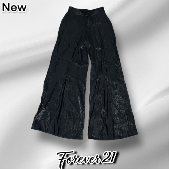 New Forever 21 Satin Split-Hem Palazzo Pants Black - Picture 4 of 10